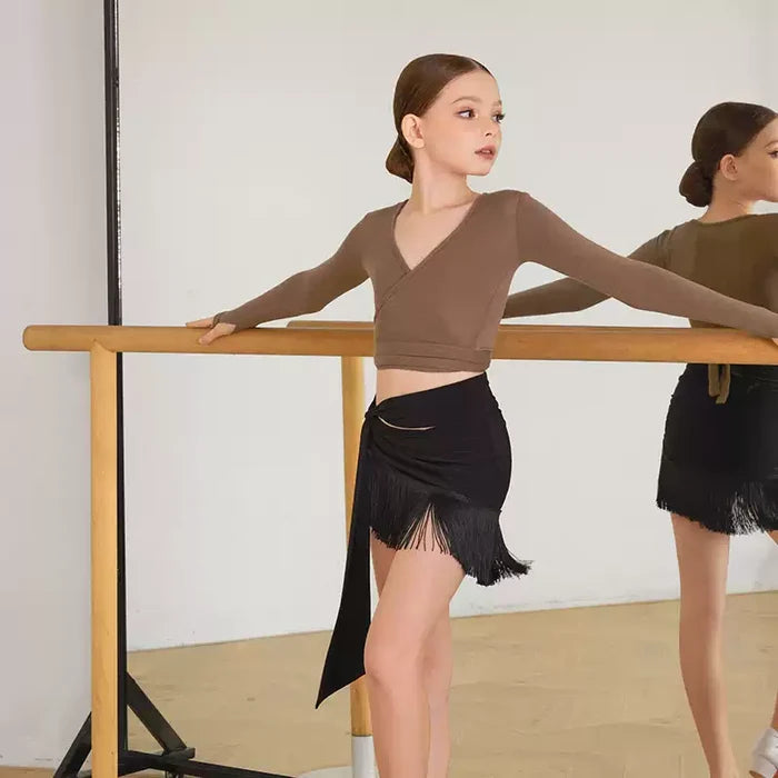 Girls Black Tassel Swing Dance Srts Practice Dancewear