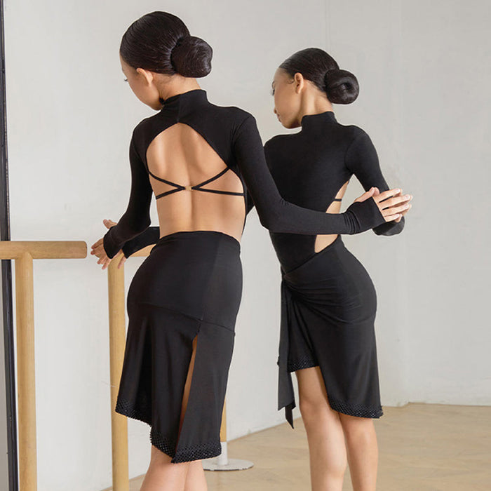 Girls Long Sleeve Latin Dance Bodysuit Dance Wear