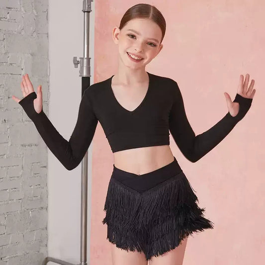 Girls Long-sleeved Dance Practice Tops Dancewear
