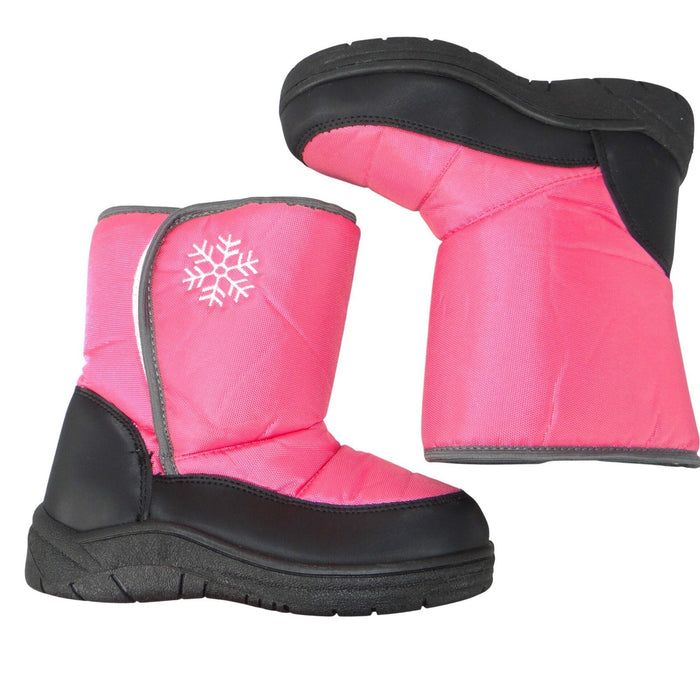 Girls Pink Snow Boots Snowflake Insulated Winter Faux Fur Lined Size 20
