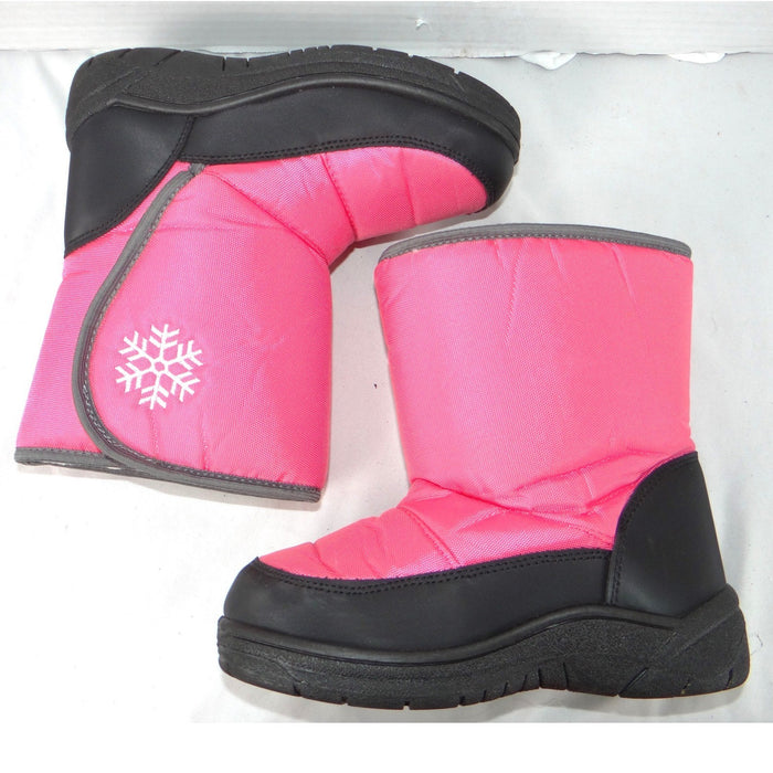 Girls Pink Snow Boots Snowflake Insulated Winter Faux Fur Lined Size 21