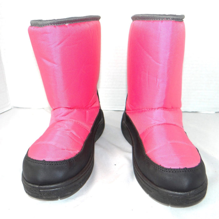 Girls Pink Snow Boots Snowflake Insulated Winter Faux Fur Lined Size 23