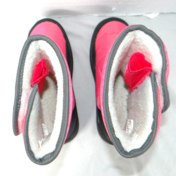 Girls Pink Snow Boots Snowflake Insulated Winter Faux Fur Lined Size 25