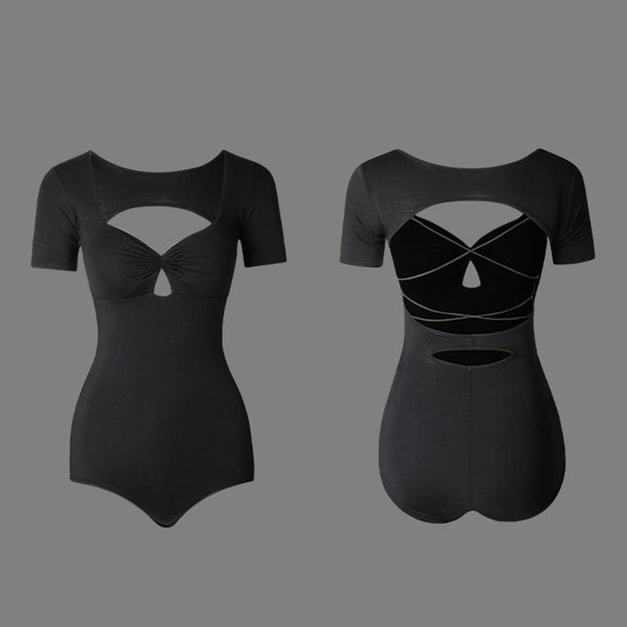 Girls Silk Milk Short Sleeve Backless Latin Dance Bodysuit Dance Wear