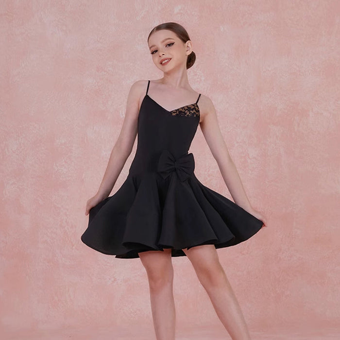 Girls Sleeveless V Neck Performance Dance Dresses Dancewear