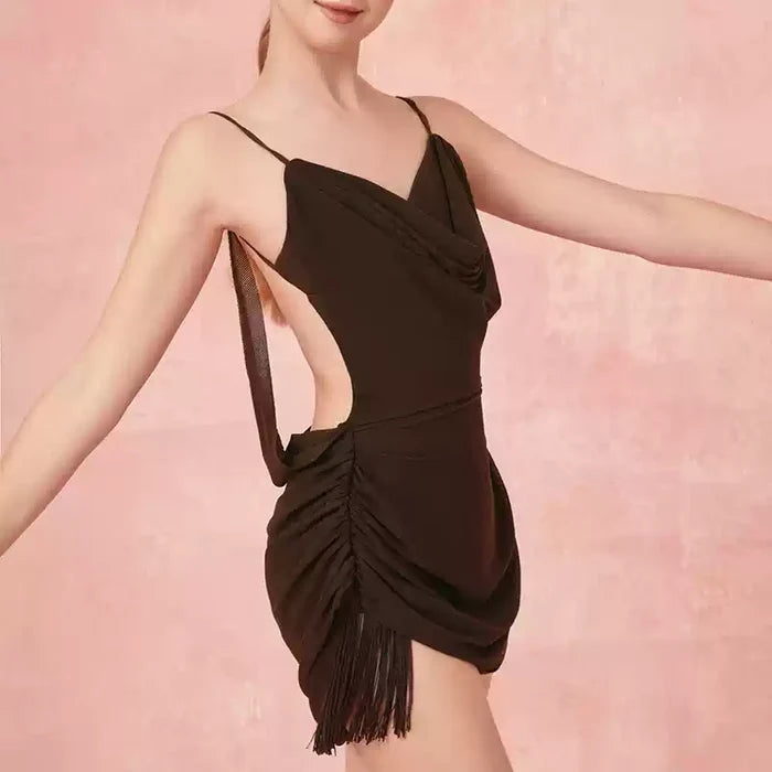 Girls Tassel Sleeveless V Neck Performance Dance Dresses Dancewear