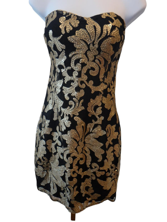 Glamorous Gianni Bini Black & Gold Strapless Dress   Size S0