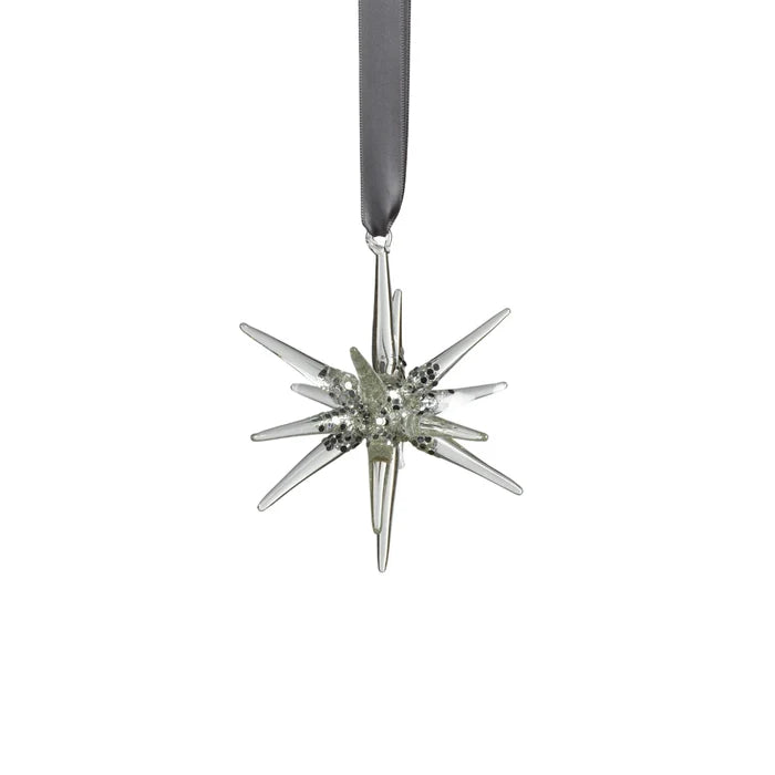 GLASS 3 D SNOWFLAKE- SCLEAR/SILVER 4.75