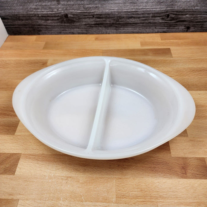 Glassbake Milk White Glass Divided 12in Oval Casserole Baking Pan J239 by Mckee