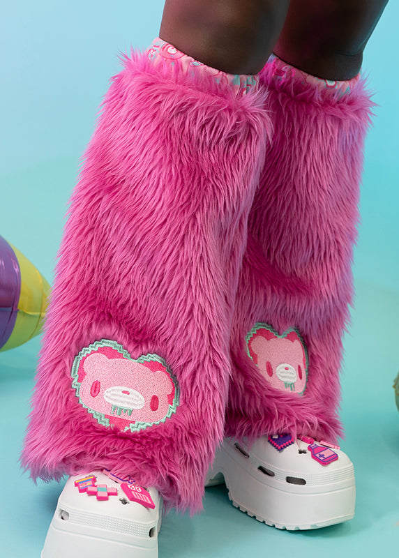 ACDC Rag Gloomy Bear x Sophie Powers Candy Pink Faux Fur Leg Warmer — model view