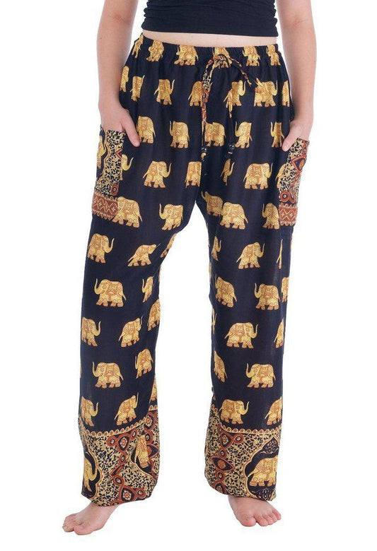 Gold Elephant Drawstring Pants - Lannaclothesdesign Shop