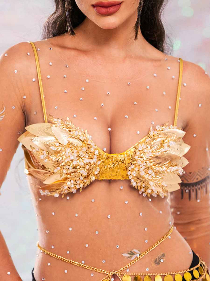 Gold Sequin Bra - Gold Leaf Sparkly Bra