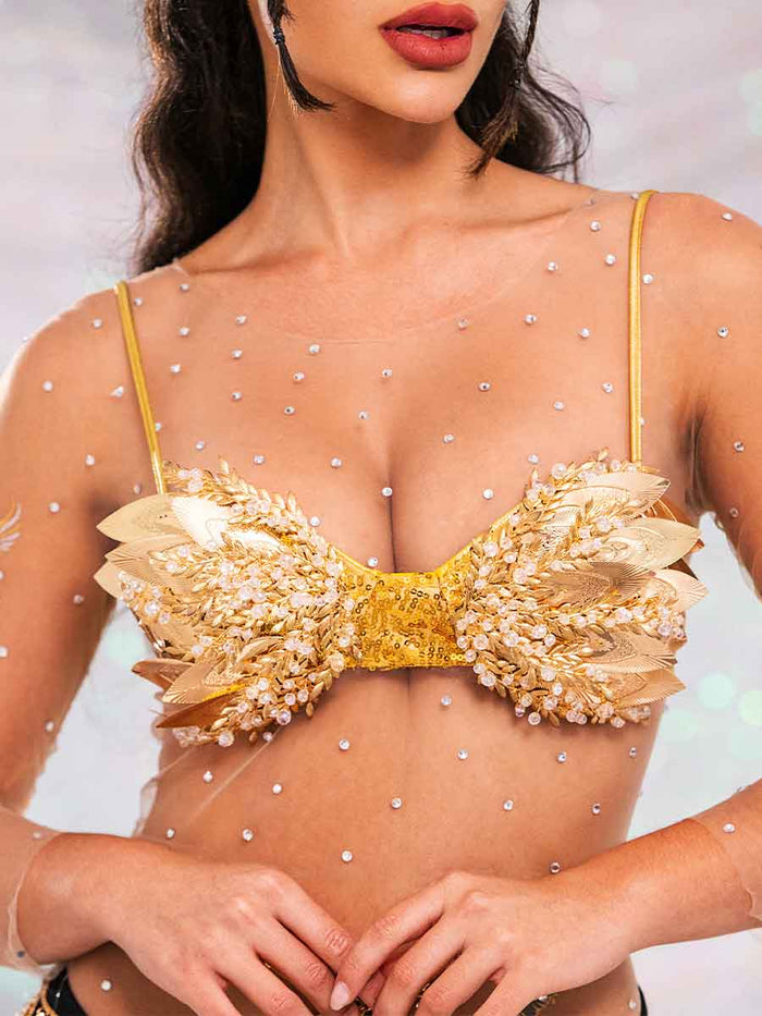 Gold Sequin Bra - Gold Leaf Sparkly Bra