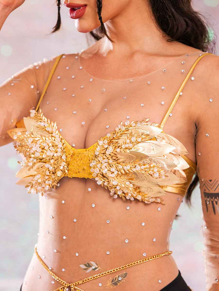 Gold Sequin Bra - Gold Leaf Sparkly Bra
