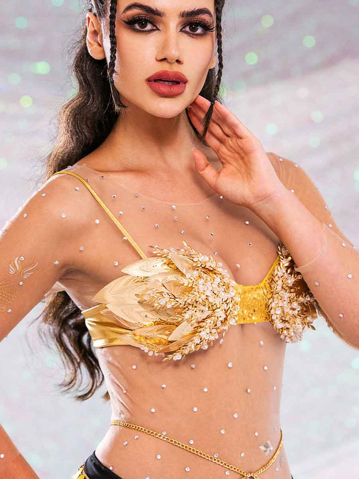 Gold Sequin Bra - Gold Leaf Sparkly Bra