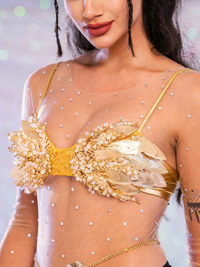 Gold Sequin Bra - Gold Leaf Sparkly Bra