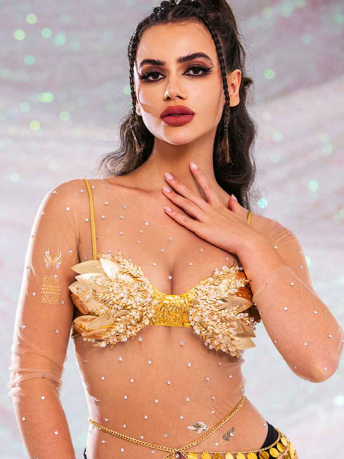 Gold Sequin Bra - Gold Leaf Sparkly Bra