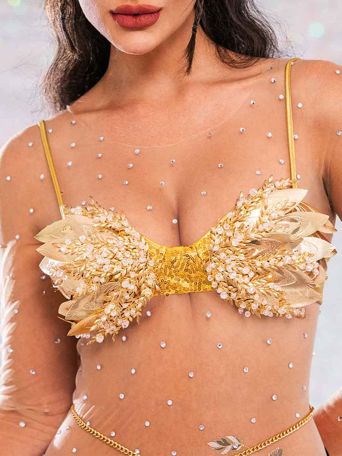 Gold Sequin Bra - Gold Leaf Sparkly Bra