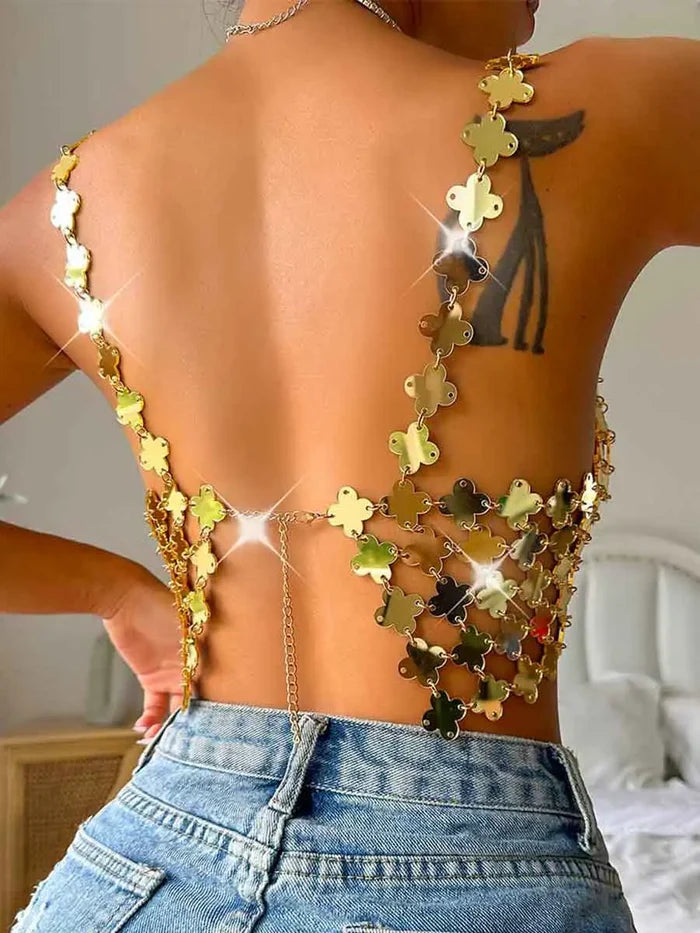 Gold Sequin Bra - Sparkly Cropped Camisole