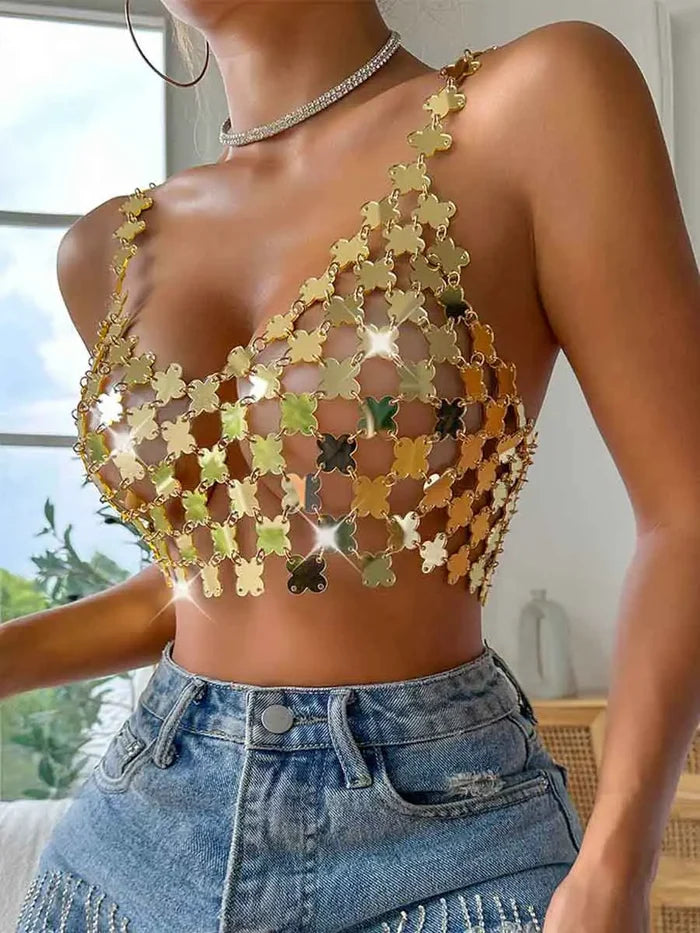 Gold Sequin Bra - Sparkly Cropped Camisole