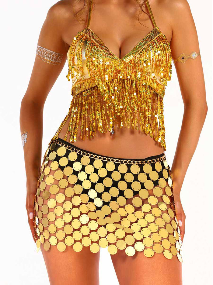 Gold Sequin Chain Skirt