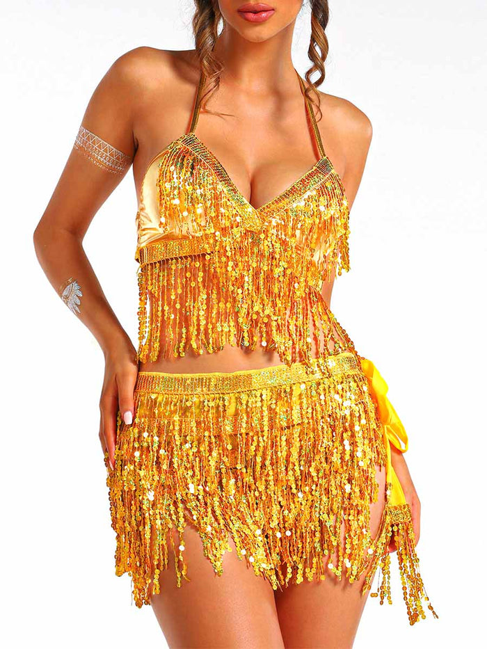Gold Sequin Tassel Two-Piece Set