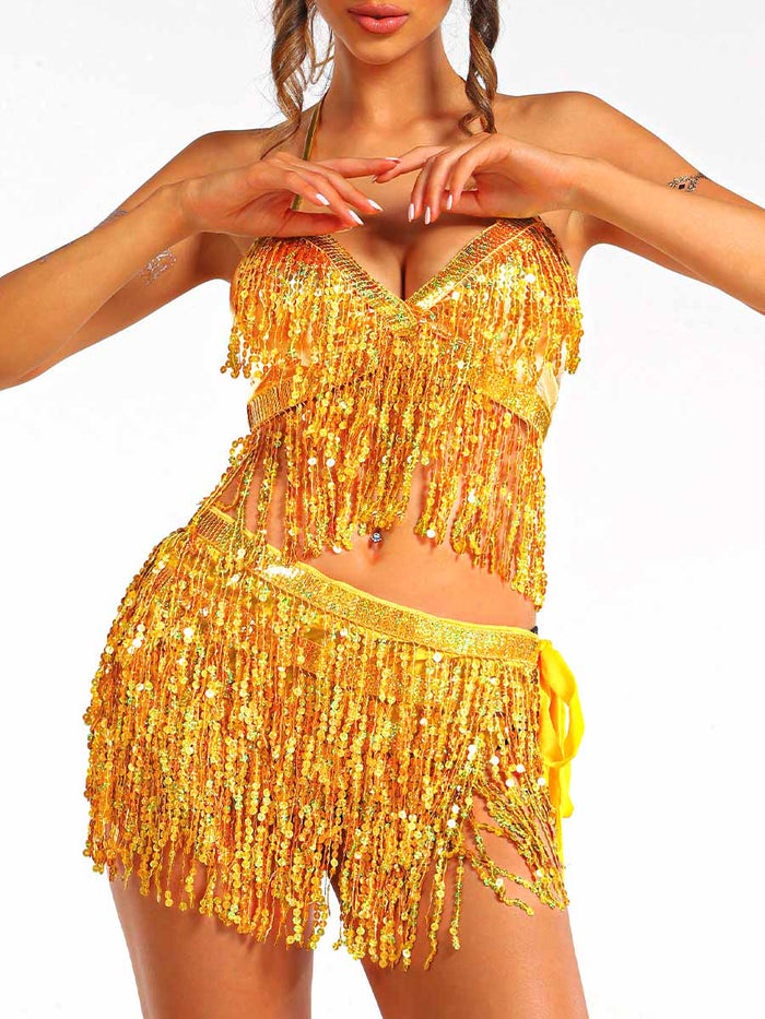 Gold Sequin Tassel Two-Piece Set