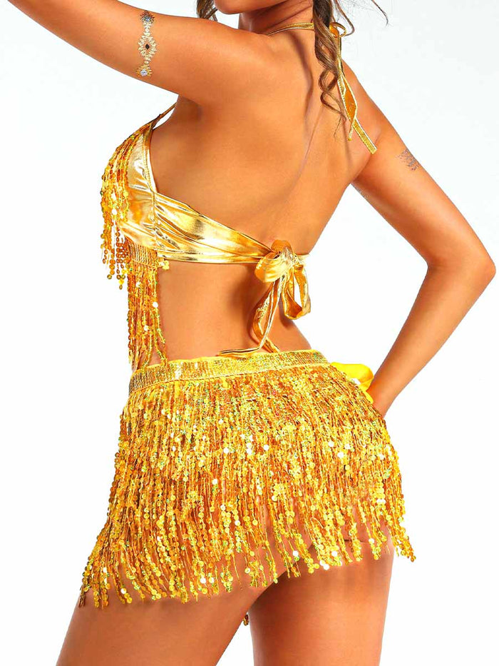 Gold Sequin Tassel Two-Piece Set