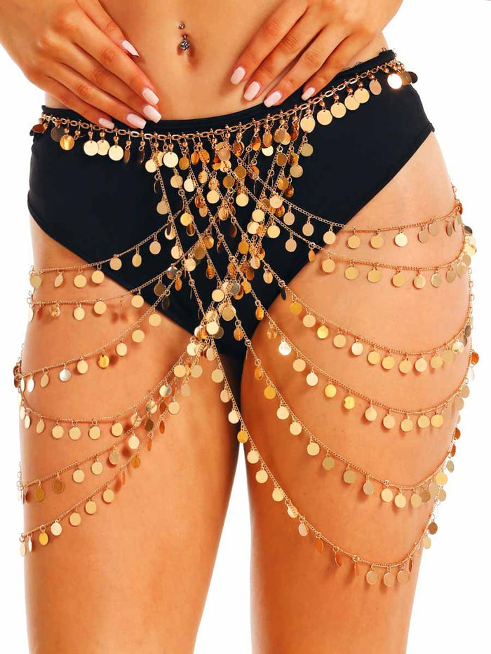 Gold Sequin Waist Chain Skirt