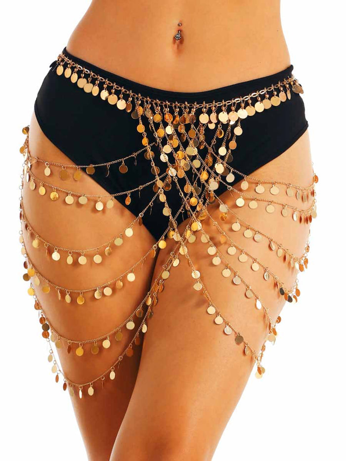 Gold Sequin Waist Chain Skirt