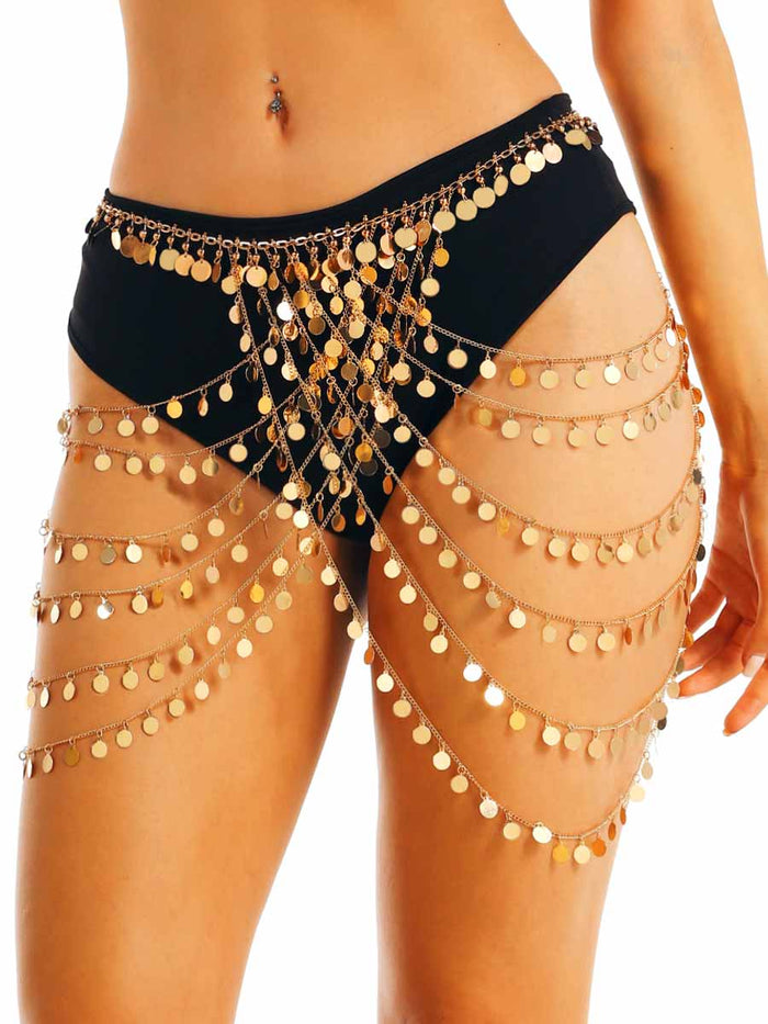 Gold Sequin Waist Chain Skirt