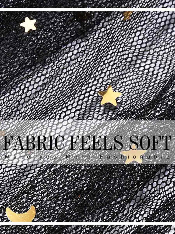 Gold Shiny Black Tulle Side Slit Long Skirt