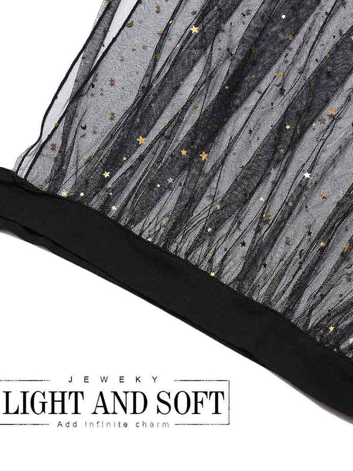 Gold Shiny Black Tulle Side Slit Long Skirt