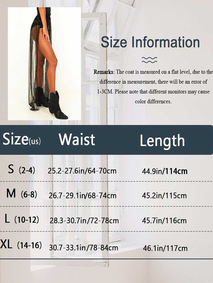 Gold Shiny Black Tulle Side Slit Long Skirt