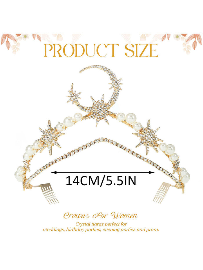 Gold Star and Moon Crown with Pearls