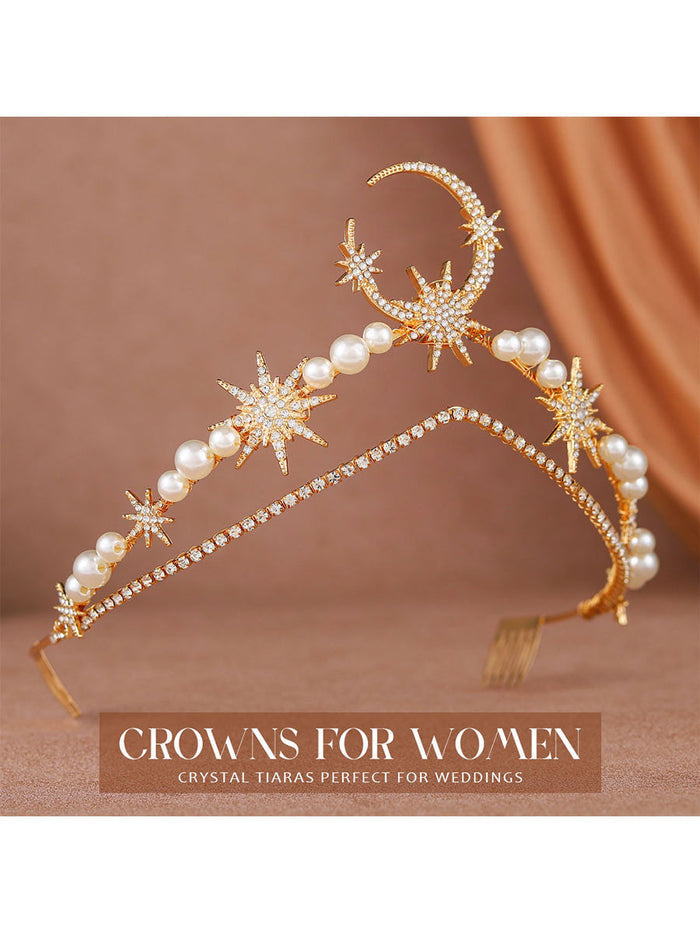 Gold Star and Moon Crown with Pearls