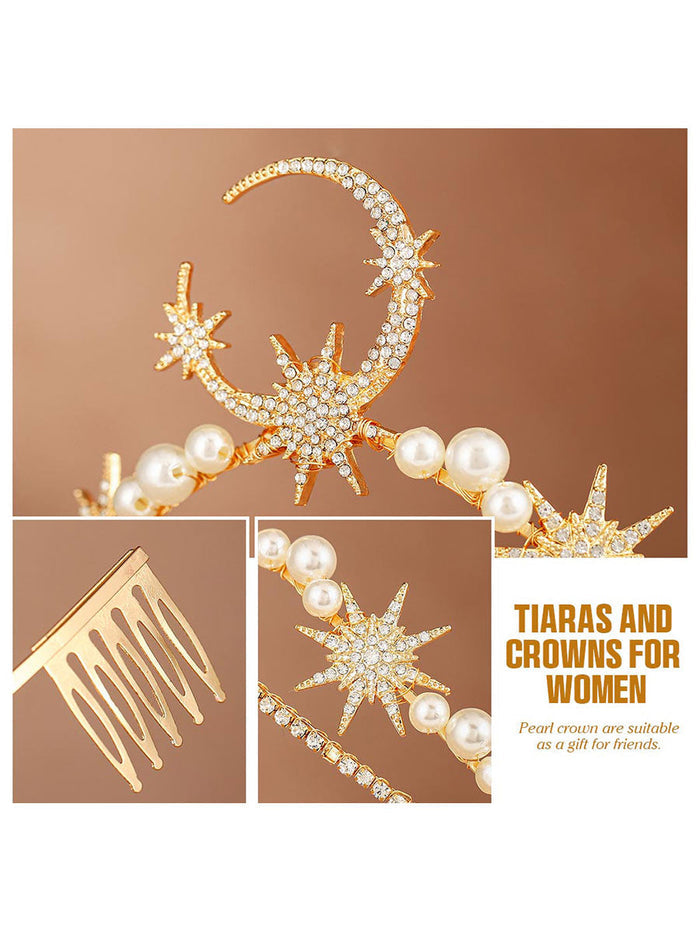 Gold Star and Moon Crown with Pearls