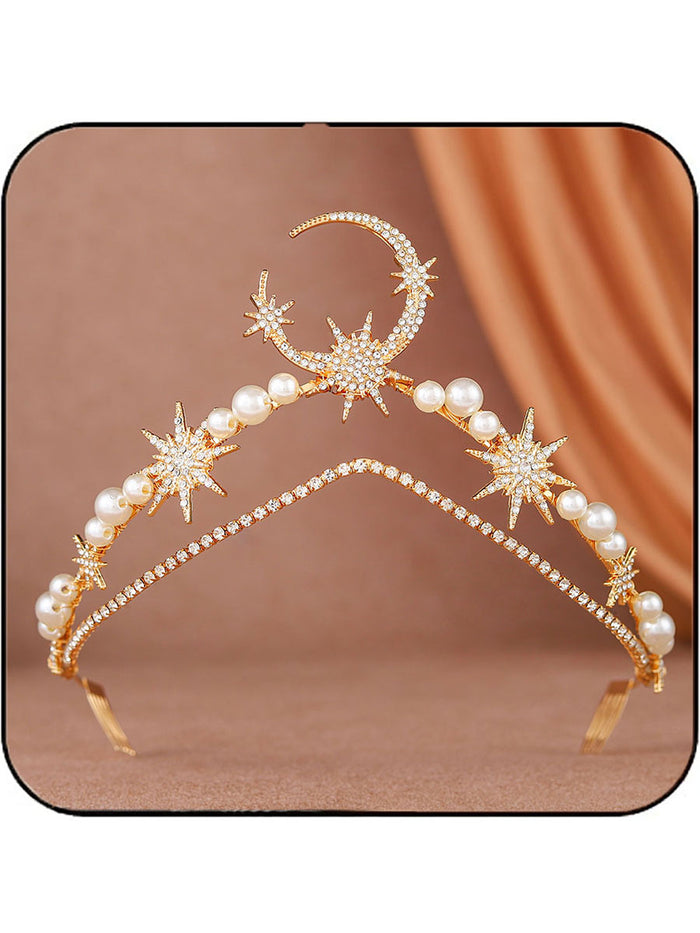 Gold Star and Moon Crown with Pearls