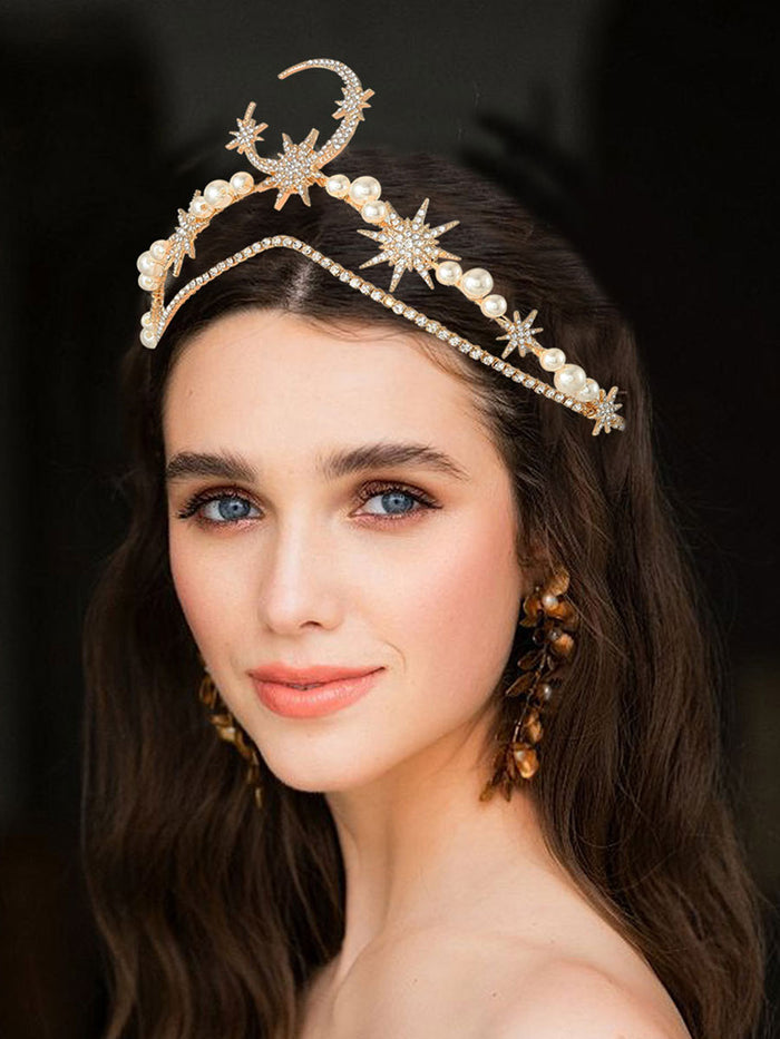 Gold Star and Moon Crown with Pearls