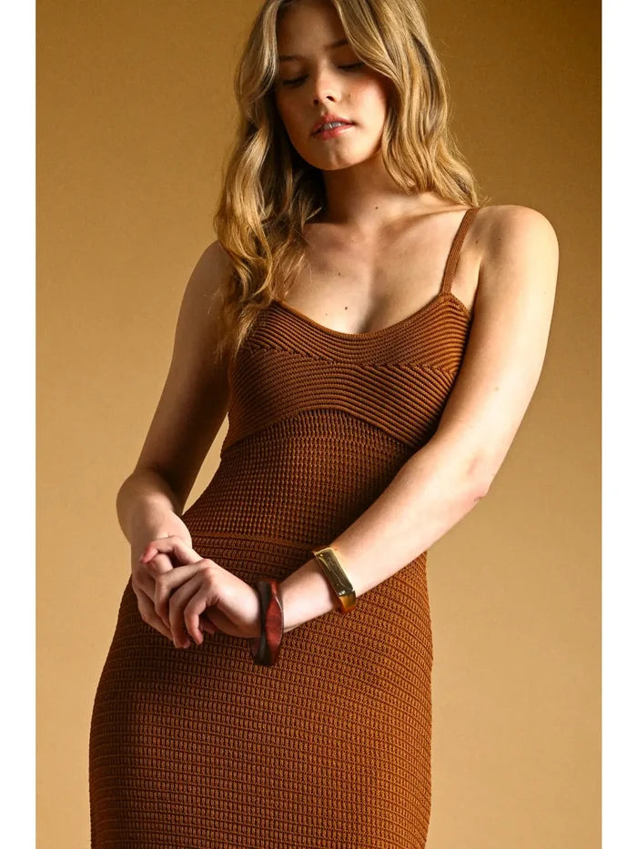 Golden Net Pattern On Bottom Knitted Dress