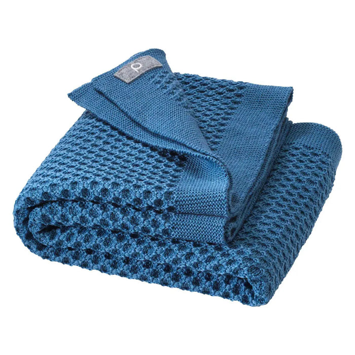 Grande couverture nid d’abeille en laine mérinos bio Disana – Dove Blue