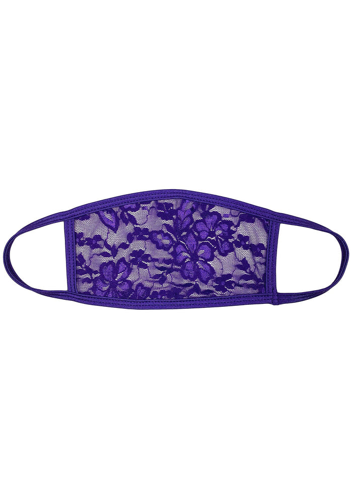 BGlittz Grape Lace Dust Mask in purple with full purple lace detail on breathable nylon rave festival face mask — front view