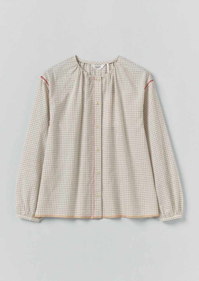 Graph Check Mulmul Shirt | Ecru