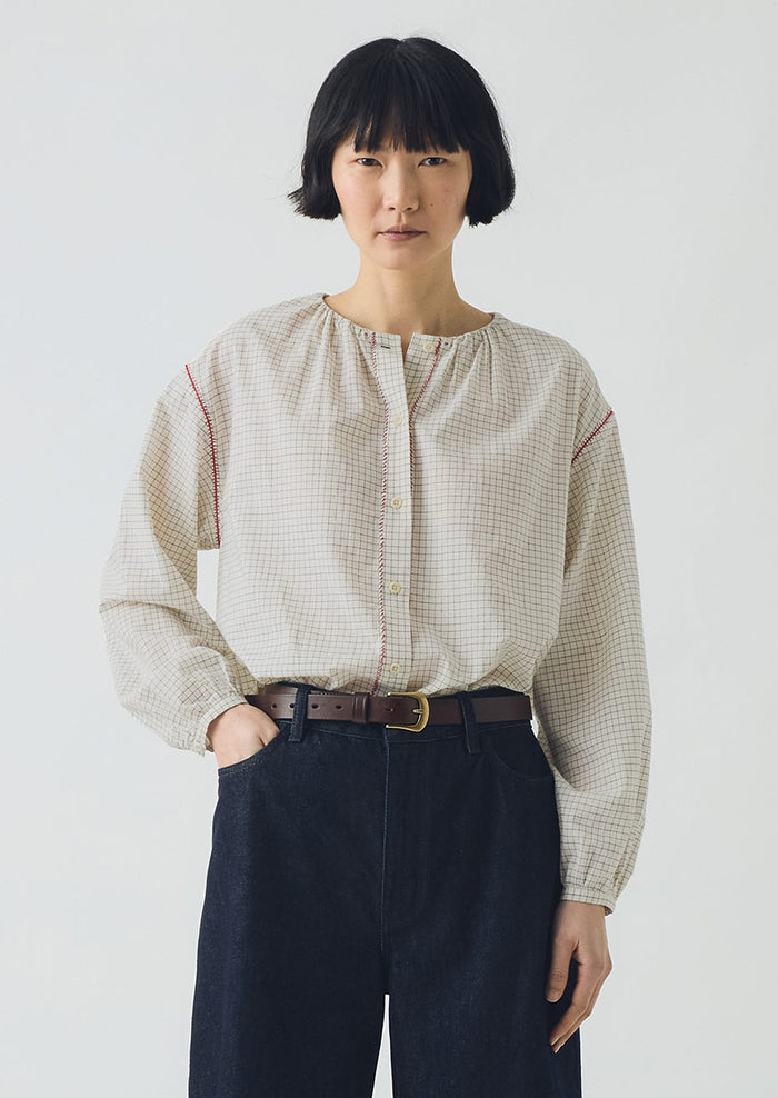 Graph Check Mulmul Shirt | Ecru