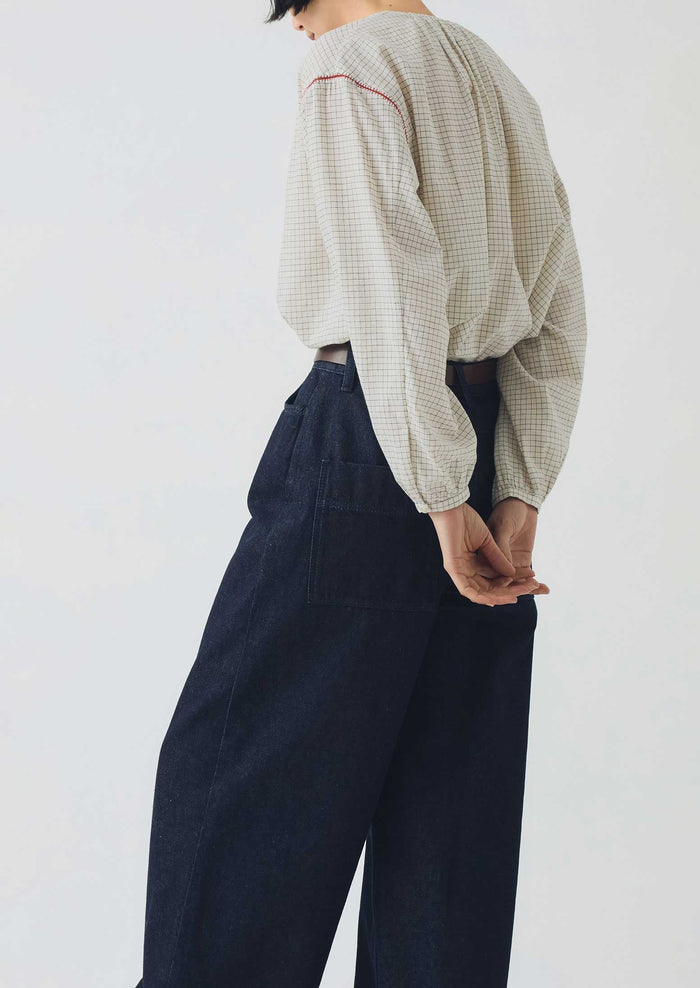 Graph Check Mulmul Shirt | Ecru