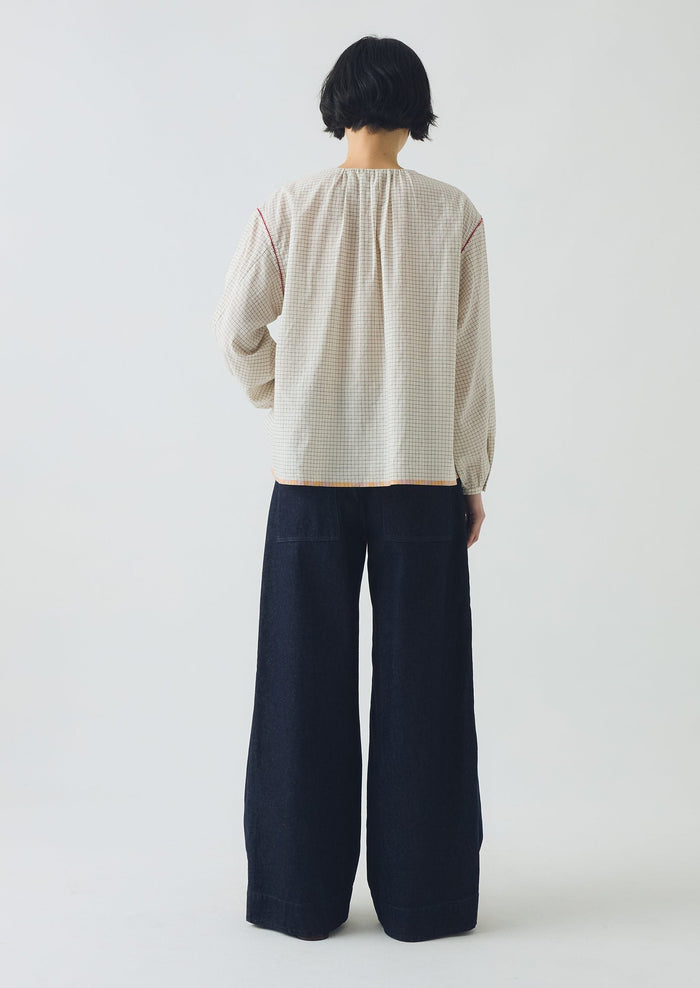 Graph Check Mulmul Shirt | Ecru