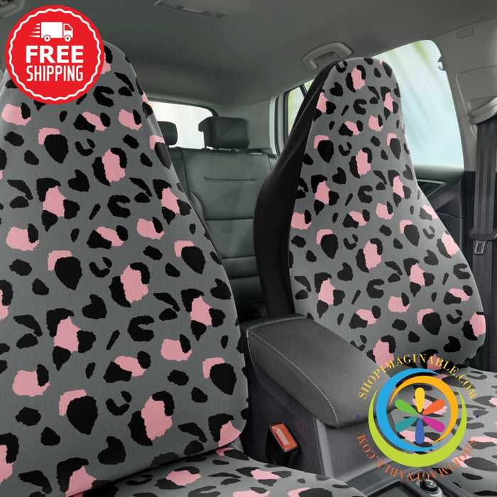 Gray & Pink Leopard Print Car Seat Covers (2)-ShopImaginable.com