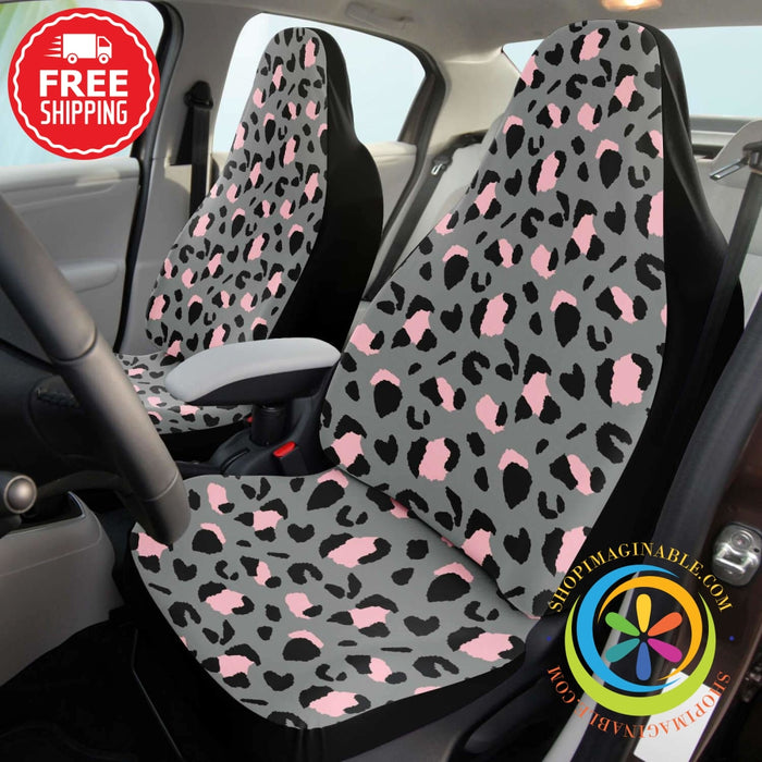 Gray & Pink Leopard Print Car Seat Covers (2)-ShopImaginable.com