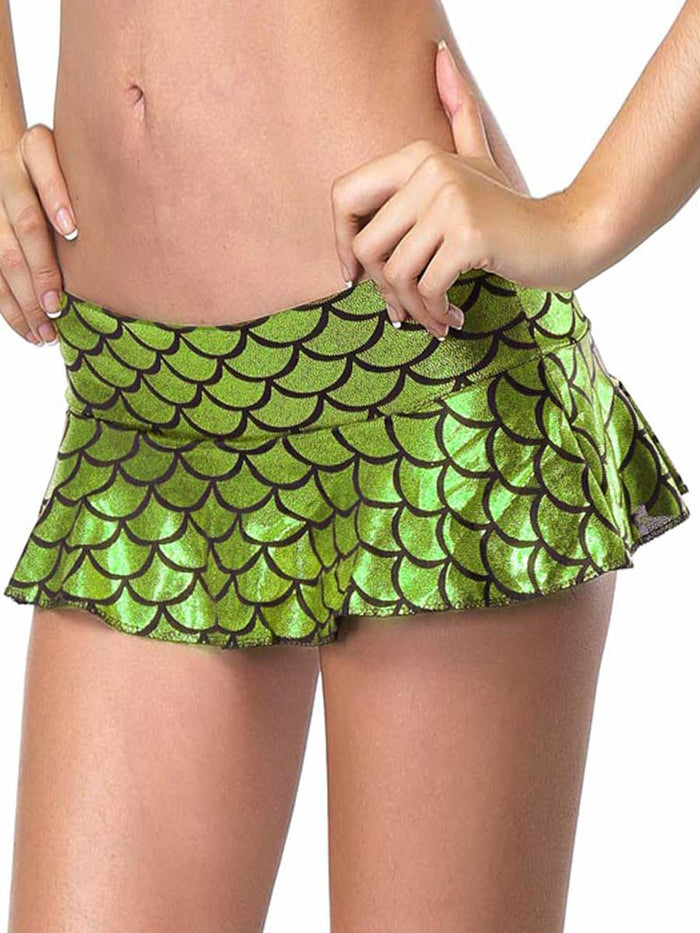 Green Fish Scale Reflective Miniskirt