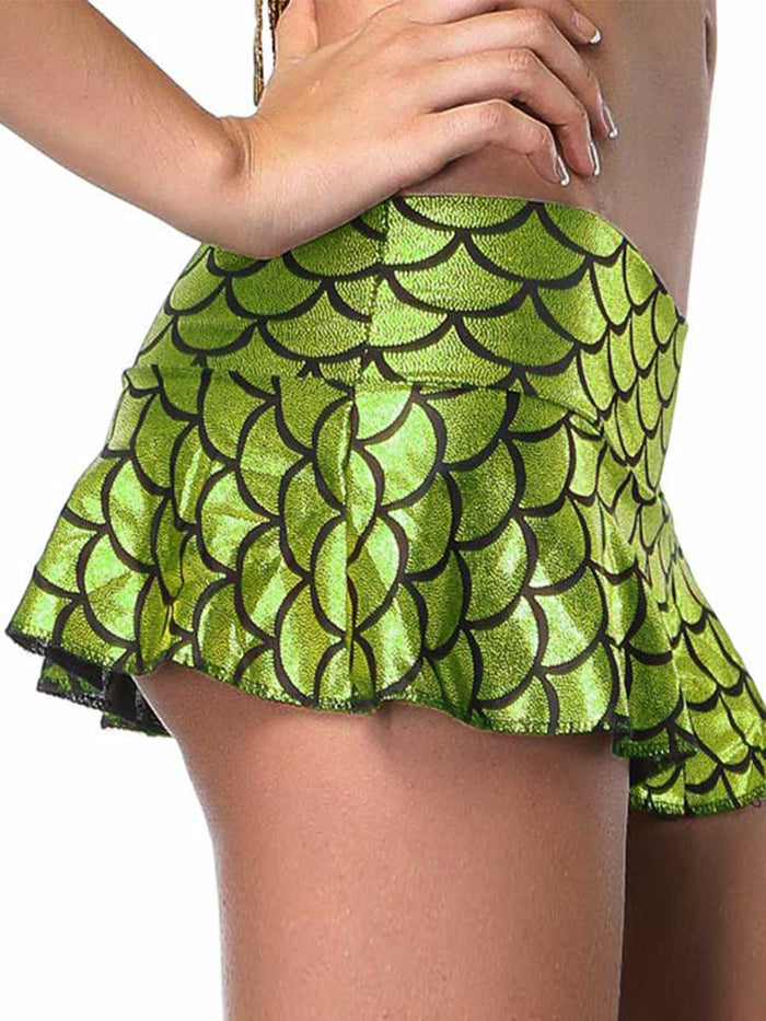 Green Fish Scale Reflective Miniskirt